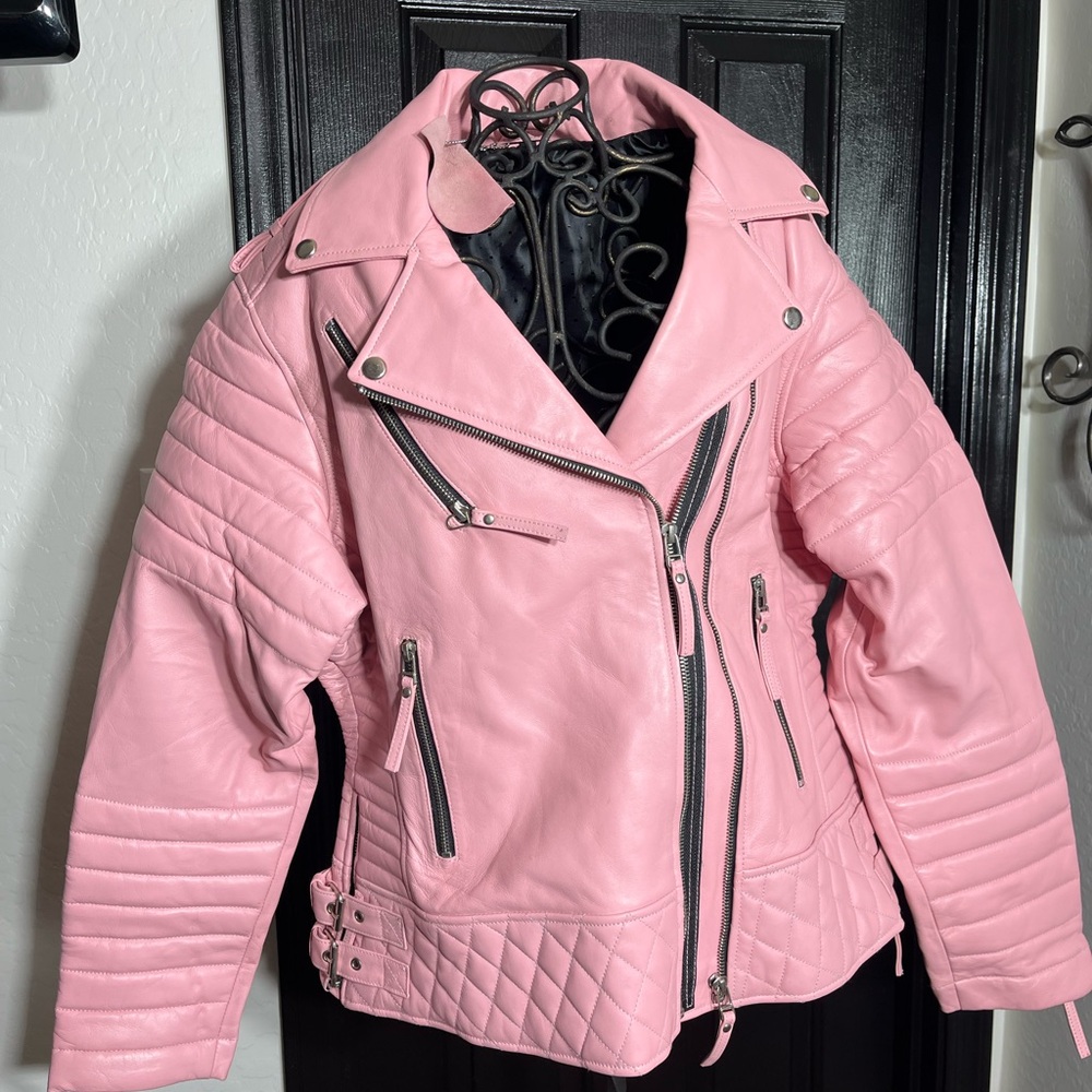 Pink Leather Motto Jacket